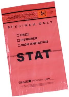 6" x 9" Safeguard® STAT Specimen Zipper Bag with Pouch - Red (2 mil)
