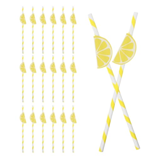 40 pitillos de papel amarillo con rayas limón miniatura 1