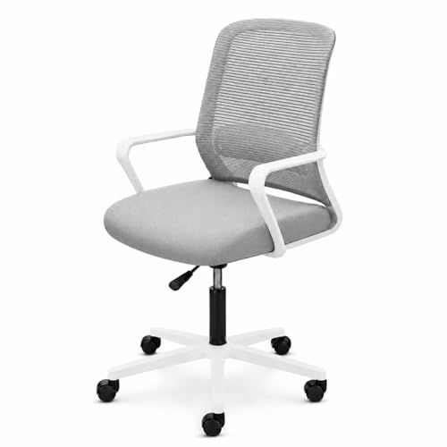 Image of Office Arm Chair with Frame, Mesh Back, Nylon Base, and Adjustable Handle, Cushion Fabric (Robo Chair-Black&White)