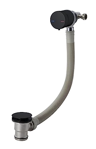 nuie E401 Wastes & Extras Modern Bathroom Freeflow Bath Filler Tap with Waste, 68mm, Matt Black - Image 2