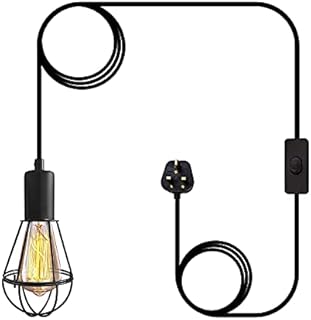 Pendant Light Retro Plug in Pendant Lighting Vintage Ceiling Light E27 Lamp Holder Hanging Light with Plug and 21.7ft Power Cord Black Metal Cage Pendant Lamp for Garage(Bulb Not Included)