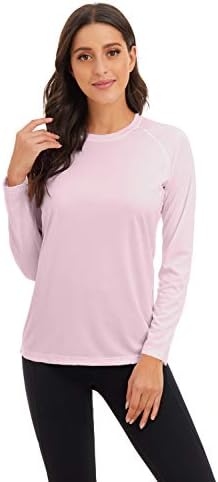 KINGFEN Womens Long Sleeve UPF 50+ Workout Tops Ladies Fishing Sun Shirts Breathable Protection Shirt Lightweight Running Clothes Soft Pullover Quick Dry T Shirt Athletic Tops Light Pink Large