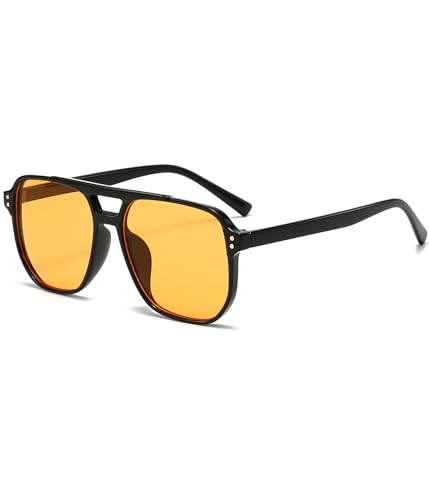 Image of EYLRIM Retro Aviator Sunglasses for Women Men Classic 70s Square Frame Sun Glasses Vintage Shades(A3 Black /Yellow)