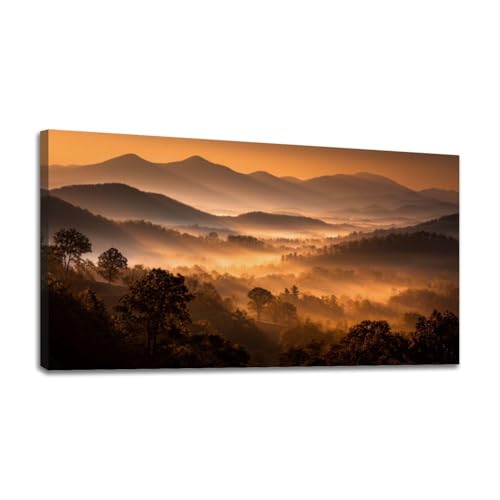 Impression grand format sur toile avec paysage de montagne et de forêt