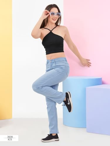 Image of FCK-3 Stretchable Denim High Rise Straight Fit Full Length Classic Jeans for Women
