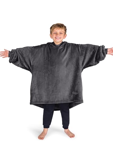 Bare Home Microplush Wearable Blanket with Side Pockets - Soft and Plush - Warm and Cozy - Adult &amp; Kid Sizes (Kids, Forged Iron Grey)