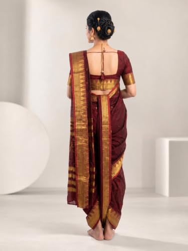 Image of Mom and Me Women Ready to Wear Nauvari Saree, Maharashtrian Peshwai Paithani, 9 Yard Readymade, Acrylic Cotton, Free Size, Traditional Ethnic Saree, with Blouse Piece