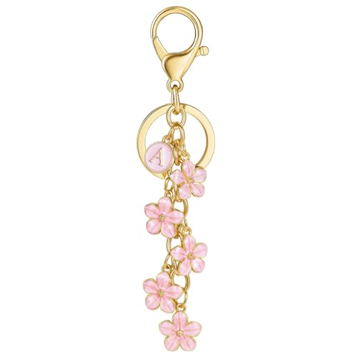 Image of SANNIDHI Keychain for Women Cute Initial Letter Flower Bag Charms Enamel Keyring for Handbag Backpack
