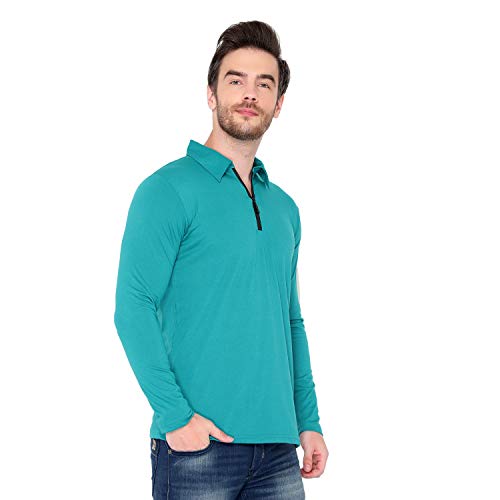 Image of Men's Cotton Blend Full Sleeve Zip Neck Polo T-Shirt (Pack of 1)