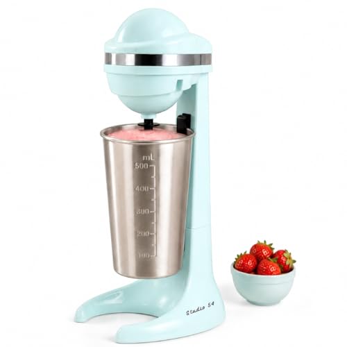 Studio 54 Retro Milkshake Maker Electric Drink Mixer with 17oz Stainless Steel Mixing Cup Milkshake Machine & Frappe Maker 2-Speed Shake Mixer for Smoothies Ice Cream Drinks & Coffee