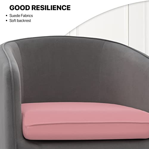 Monibloom Accent Chair Upholstered Barrel Armchair, Suede Sofa Chairs For Bedroom, Living Room, Mid Century Modern Comfy Reading Chair With Metal Legs, Pink/Gray Contrasting Colors Tub Round Chair #TOP4
