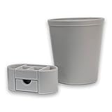 Osco Faux Leather Office Set 06 - Grey - Waste Bin and Desk Organiser