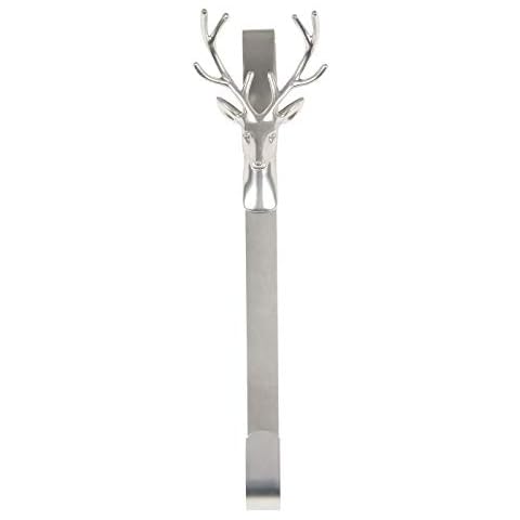 Mr Crimbo Christmas Reindeer Wreath Hanger Silver Metal Over Door Decorations Hook 3D Design Antlers 38cm 15" Cover