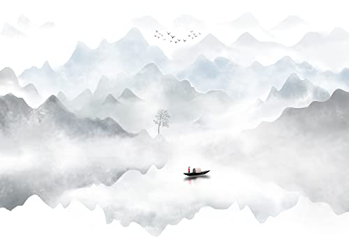 Wesmilewallpaper Papier Peint Panoramique 3D Papiers Peints Intissé Zen Art Montagne Pic Nuage Lac Eau Paysage Naturel Tapisserie Murales Papier Peint Poster 350x245cm