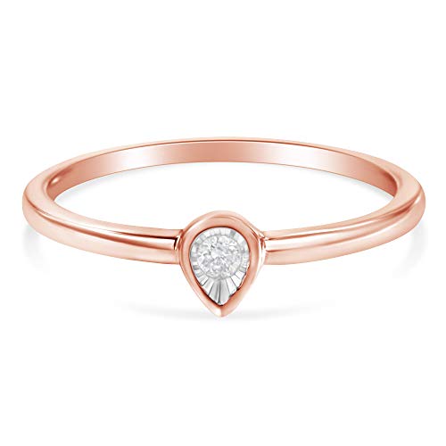 Haus of Brilliance 14K Rose Gold Plated .925 Sterling Silver 1/20 Carat Diamond Teardrop Pear-Shaped Miracle Set Petite Fashion Ring (J-K Color, I1-I2 Clarity) - Size 7