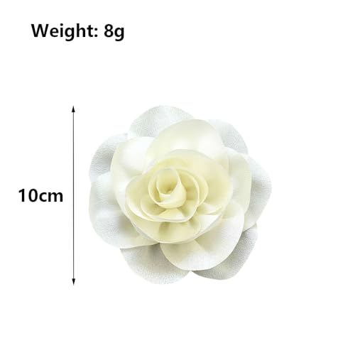 Image of Rrdaily Chunky Flower Brooches Pins for Women,Trendy Charming Chiffon Red Rose Corsage, Aesthetic Accessories for Wedding Ceremony (White), Large