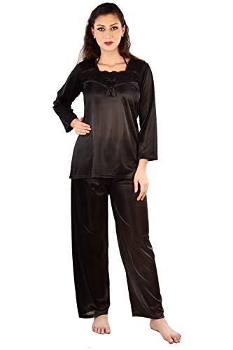 Image of Women's Satin Full Sleeve Night Suit Set of Top & Pyjama