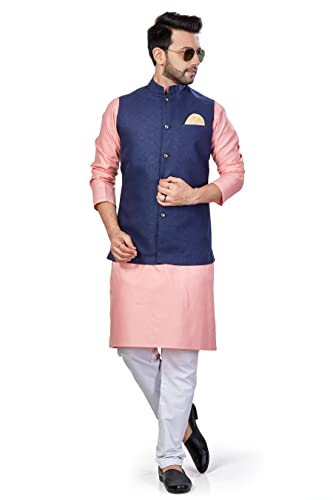Image of BE ACTIVE Linen Blend Solid Pattern Trendy Comfortable Stylish Full Sleeve Kurta Pajama Set with Jacket Nehru Style Koti for Men's Ethnic Wear