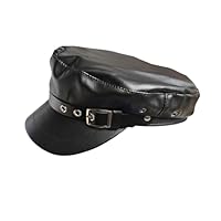 VASANA Schwarzer Chauffeurhut aus PU-Leder mit Gürtelschnalle für Damen und Herren, klassischer Kapitän Matrosenhut Newsboy Cap Kostüme Baskenmütze