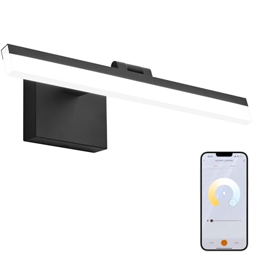 Image of SOLFART 18 Inch Adjustable LED Vanity Lights Bathroom Lights Over Mirror Black Vanity Light Bathroom Light Fixtures Over Mirror APP Control