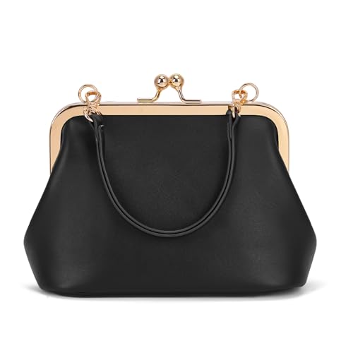 Image of Mini Women's Kiss Lock Crossbody Bag PU Small Top Hand Handbags Kiss Clasp Crossbody Purses Evening Clutch