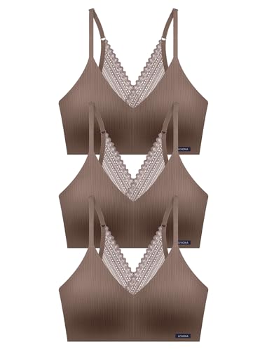 Image of Livona Lace Bralette for Women - Comfort Sports Bra Wireless Padded Bralette with Support Workout Tops Cami Crop S-XXL