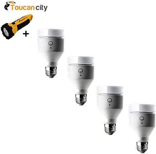 Toucan City LED Flashlight and LIFX + Infrared 75W Equivalent A19 Multi-Color Dimmable Wi-Fi Smart LED Light Bulb with Night Vision Enhancement(4-Pack) HB4LHA19E26UC1P