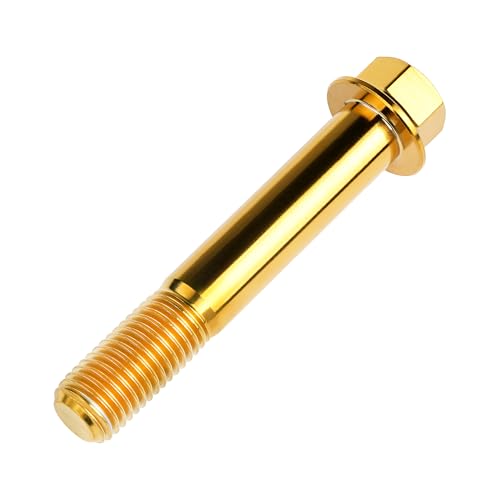Image of Titanium Bolt M12 30 35 40 45 50 55 60 65 70 75 80 85 90mm Hex Small Flange Head for Motorcycle Car Modification Pack of 4 (M12x75mm Pitch 1.25, Gold)