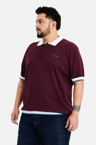 Image of SNITCH Men Polo Plus Size T-Shirt | Knitted Solid Polo with Contrast Tipped Collar & Logo Embroidery | 100% Cotton Breathable Lightweight Smart Casual Wear