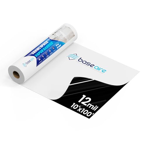 BaseAire Crawl Space Vapor Barrier, 12mil Film, 10'x100', Vapor Barrier Plastic for Basement, Crawlspace Encapsulation, Thick Plastic Sheeting, Black and White Panda Film
