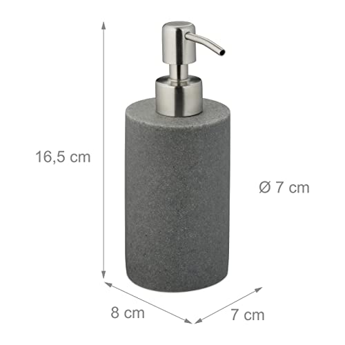 Relaxdays Soap Dispenser, 180 ml, Refillable, Bathroom, for Liquids & Lotion, Polyresin, Stainless Steel Pump, Grey - Image 4
