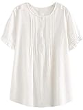 FTCayanz Women's Cotton Linen T-Shirts Short Sleeve Tunic Tops Casual Loose Blouse XX-Large White