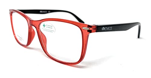 VENICE EYEWEAR OCCHIALI Lunettes de Lecture pour hommes et femmes Lunettes de Vue Presbyte +1.0 à +3.5 Grand Designer Style COBRA UNISEX (Rouge, +1.50) Cover