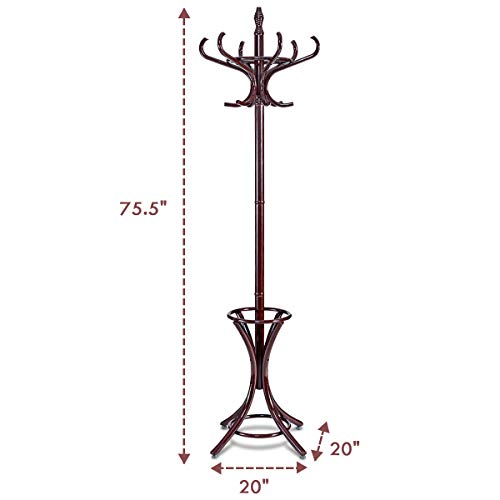 Tangkula-755-Standing-Coat-Rack-Wood-Coat-Tree-with-12-Hooks-Home-Hat-Jacket-Hanger-Tree-12-with-Umbrella-Holder-Coat-Stand-Brown Tangkula 755 Standing Coat Rack Wood Coat Tree with 12 Hooks Home Hat Jacket Hanger Tree 12 with Umbrella Holder Coat Stand Brown