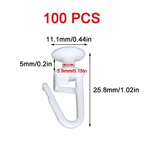 XCVCVB 100 x Plastic Curtain Rail Sliders for Long Curtain Rails with Inner Diameter of 11 mm (White) - Image 2