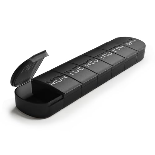 FHORAIN Pastillero semanal de 7 días, pastillero grande 1 vez al día, pastilleros diarios para viajes, para guardar medicamentos, vitaminas, suplementos de aceite de pescado (negro)