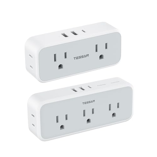 Multi Plug Outlet Extender with USB Bundle, TESSAN USB C Wall Charger, Multiple Plug Mini Wall Expander for Home Bathroom Office Dorm Room Essentials