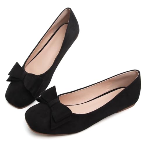 Hee grand Bowknot Flats for Women Dressy Square Toe Comfortable Slip On Ballet Shoes