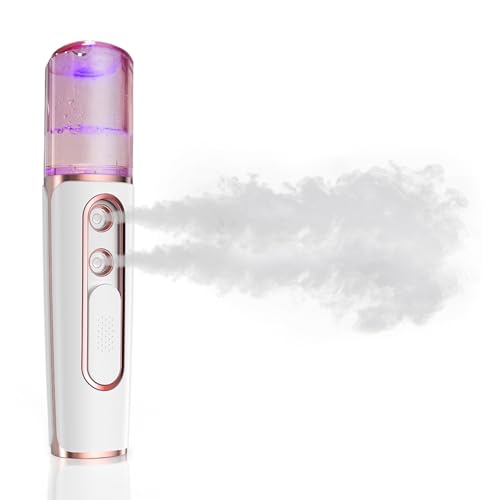 withthesun Nano Facial Mister Cool Mist Face Steamer with 2 Spray Nozzle USB Rechargeable Visual Water Tank Nano Mister for Eyelash Extensions Skin Care Daily Makeup Deep Hydrating-Pink