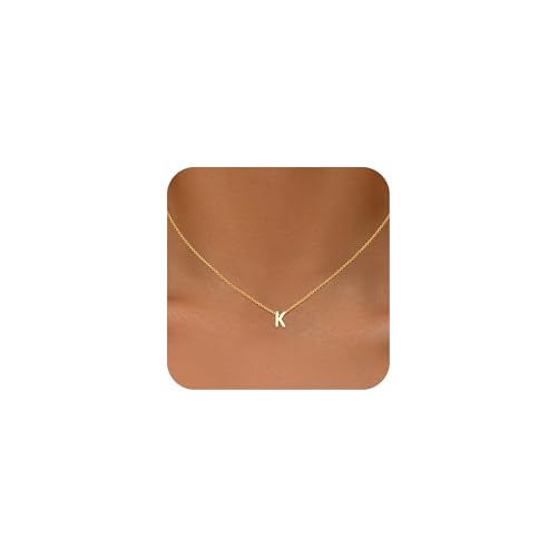 Initial Necklaces for Women Girls, 14K Gold Plated Letter A-Z Pendant Necklace Tiny Initial Necklace Birthday Gifts for Women Teen Girl Gifts Trendy Stuff