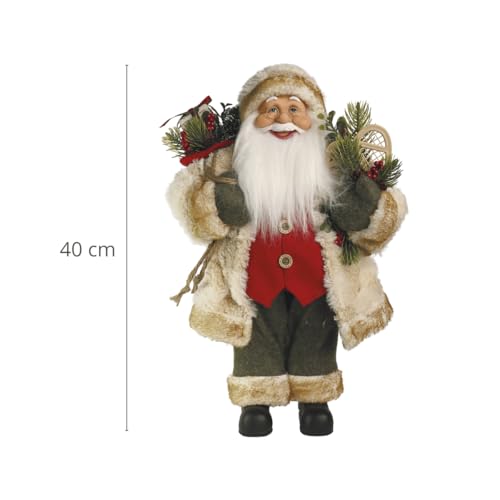 Papai Noel Decoracao Natal 40cm Casaco Pele Colete Vermelho Enfeite Natalino Premium