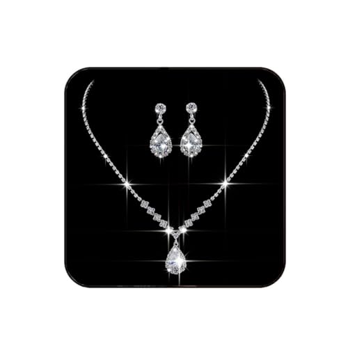 JAKAWIN Silver Rhinestone Jewelry Set Wedding Necklace Earrings for Women