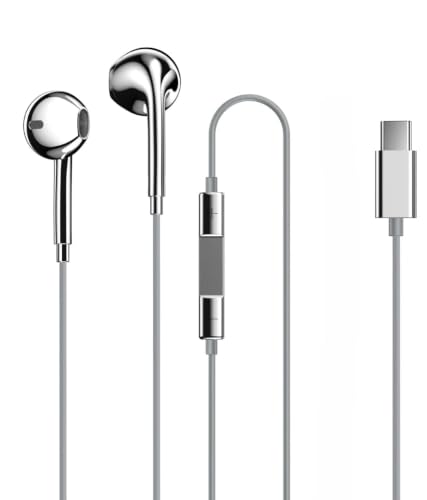 Image of MFi Certified Type C Wired Earphones | Compatible with All Android and iPhone Series Noise Isolatin, Built-in Mic and Remote | Silver Chrome Electoplated Wired Headphones Earbuds (USB Type C)