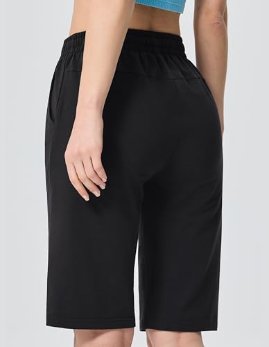 SPECIALMAGIC Bermuda Shorts for Women 12" Sweat Cotton Athletic Sports Workout Below Knee Shorts with Pockets4