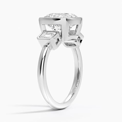 1 Ct-5 Ct Three Stone Bezel Moissanite Engagement Ring & Wedding Bridal Ring Set In 10k 14k 18k Gold & S925 Christmas Gift for Women2