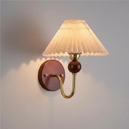 Nordic Wall Sconce with Pleated Fabric Shade Pink Brass and
