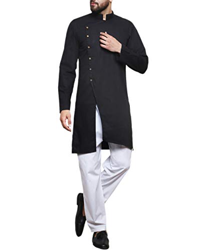 WINTAGE Men's Cotton Silk Festive and Casual Kurta Pajama Pyjama : Black