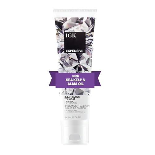 IGK EXPENSIVE Clear Gloss Top Coat | High Shine Gloss Treatment for Soft, Smooth Glass Hair | Revives Color-Treated Hair and Helps Control Frizz | 4.2 Oz