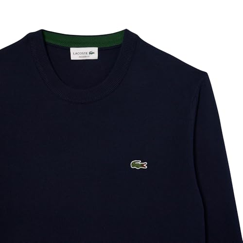 Lacoste Herren Langarm Rundhalsausschnitt Baumwolle Jersey Pullover Kern, Marineblau, Mittel – Ansicht 6