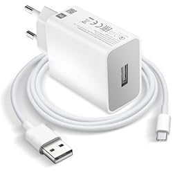 Cargador Xiaomi 18W Cargador Modelo MDY-10-EF (18W) Carga Rápida 3.0 más Cable USB Tipo C Compatible con Xiaomi Mi 8 SE, Redmi Note 7 Pro, Mi 9T Pro, Mi MAX 3, Blanco